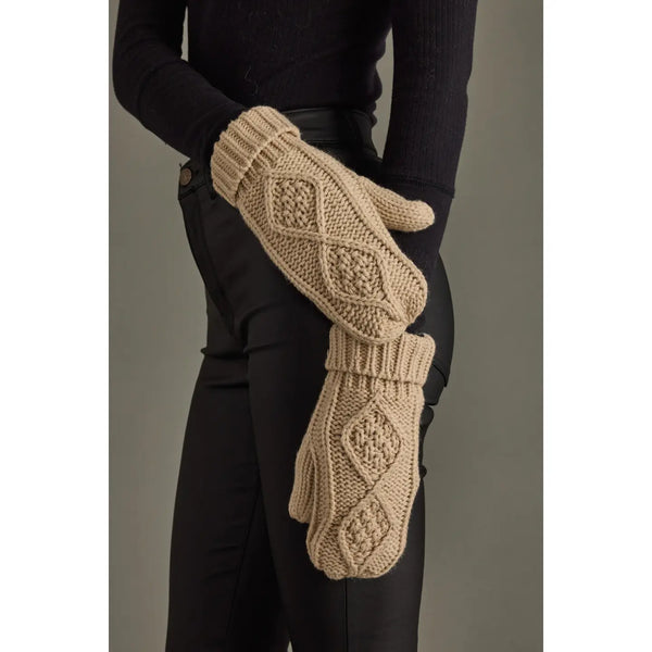 Taupe Cable Knit Mittens