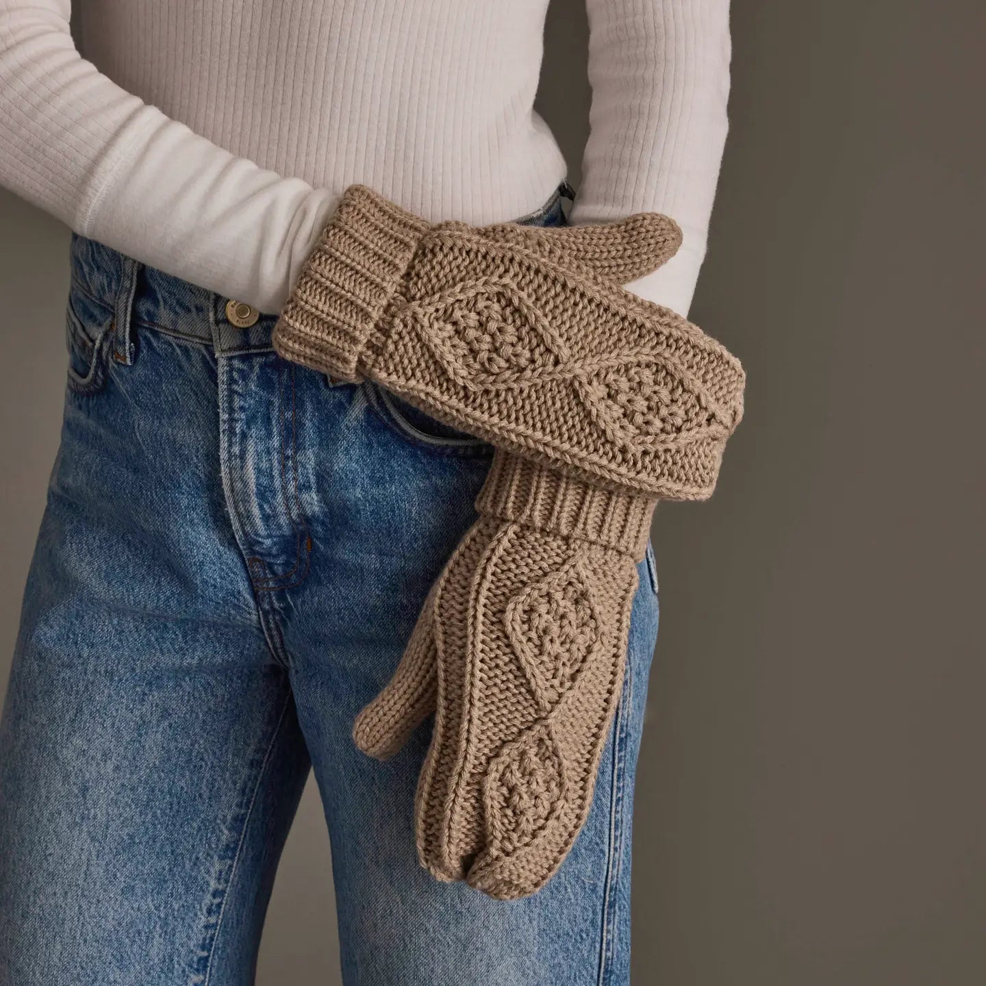 Warm Taupe Cable Knit Mittens