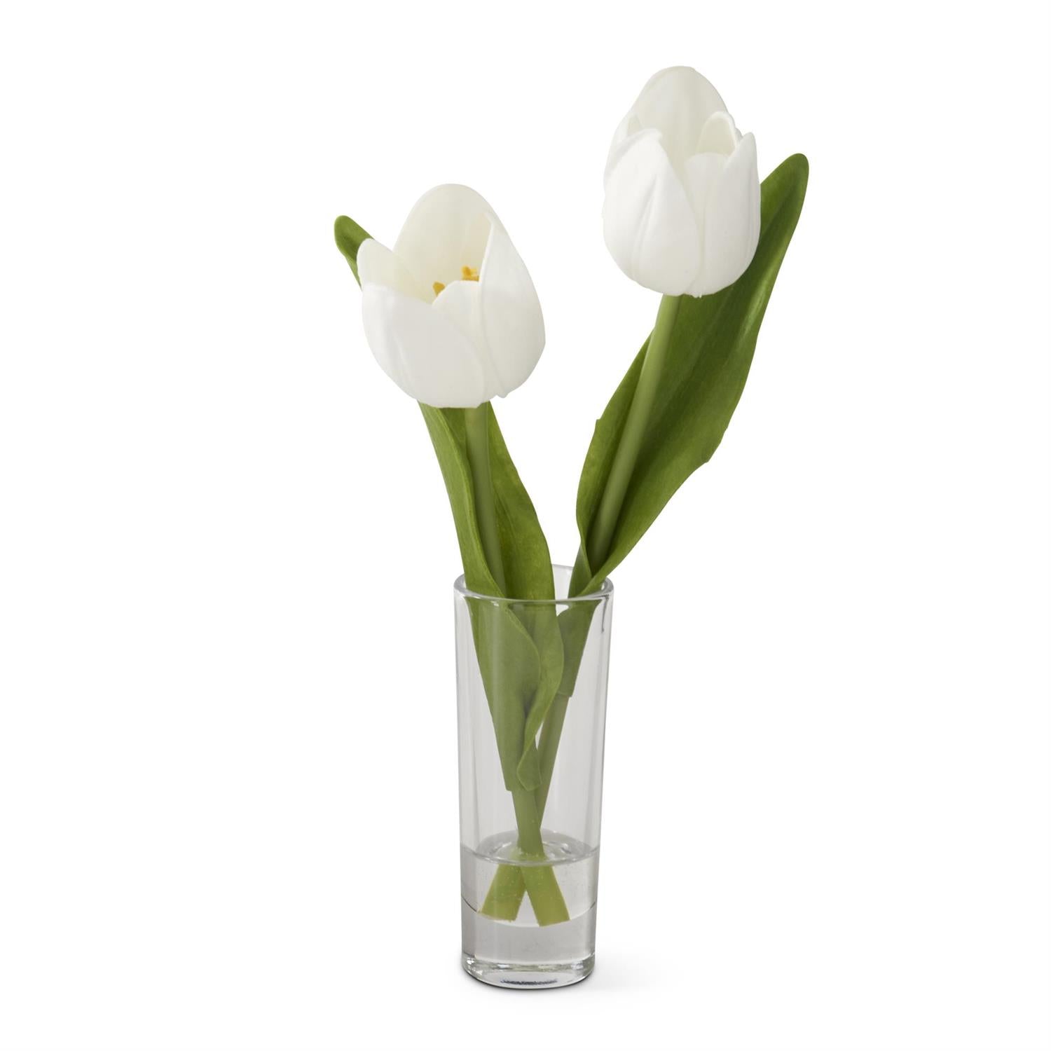 8.5" Real Touch Double Tulip in Premade Glass Vase