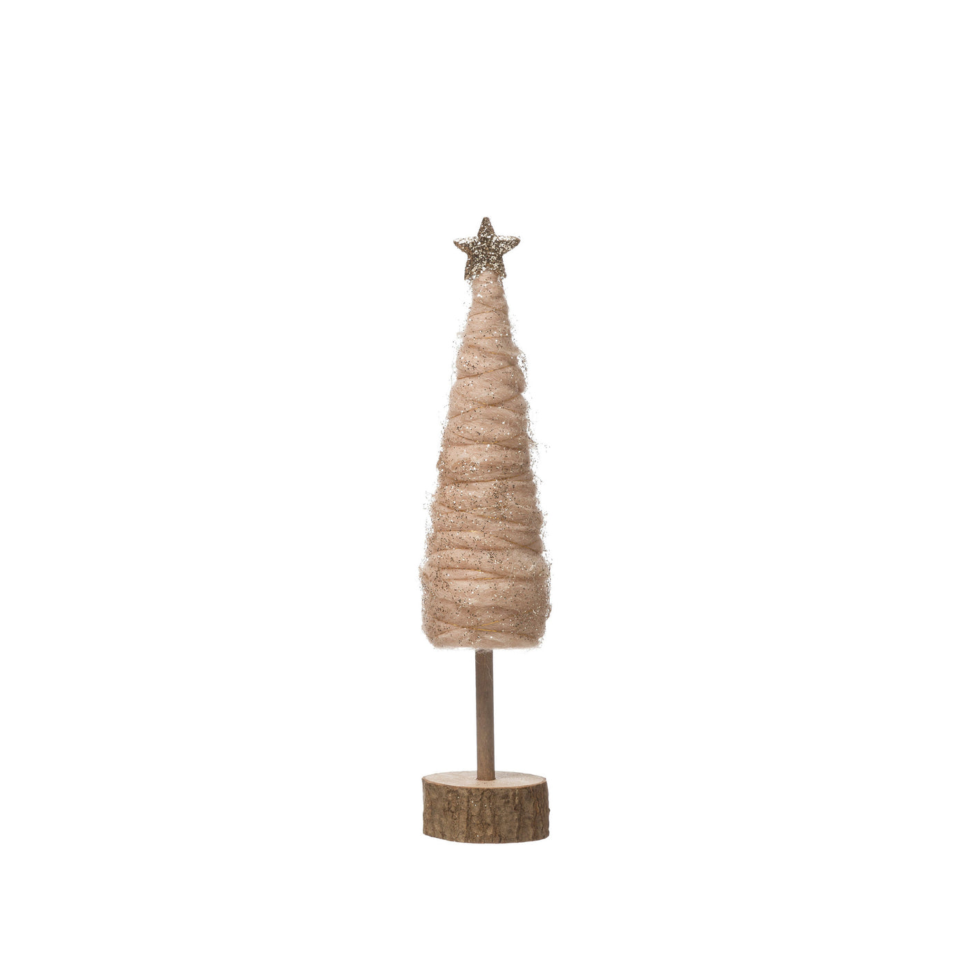 Wrapped Wool Cone Tree with Glitter and Star-Pink