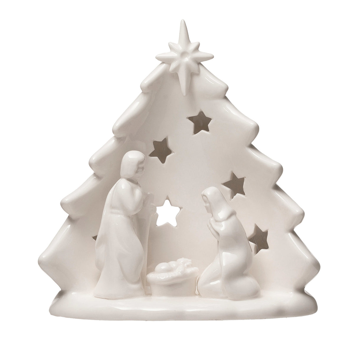 Stoneware Holy Family Figurine w/ Candle Holder