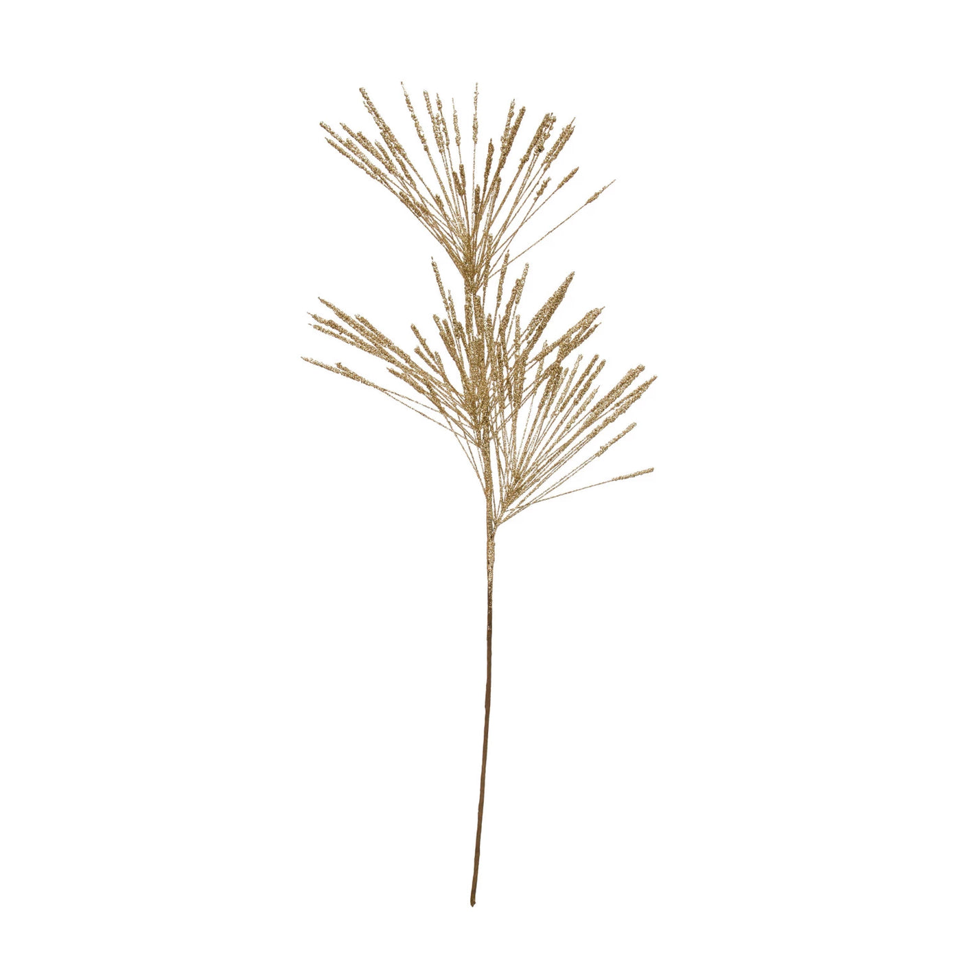 28"H Faux Long Needle Pine Stem w/ Glitter, Champagne Finish