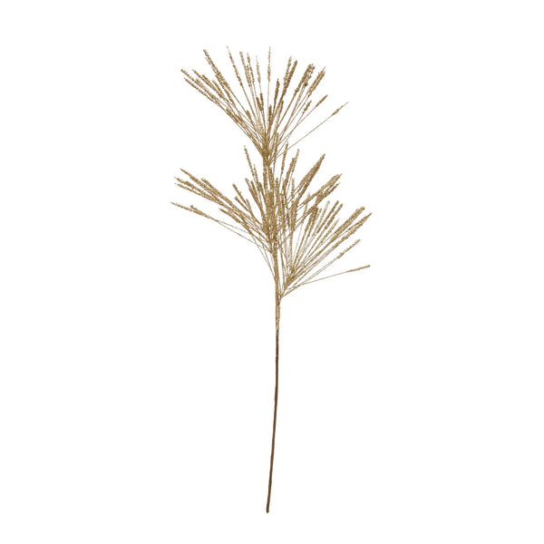 28"H Faux Long Needle Pine Stem w/ Glitter, Champagne Finish