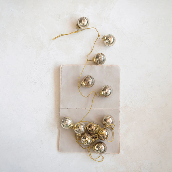 Mercury Glass Ball Snowflake Garland- Antique Gold