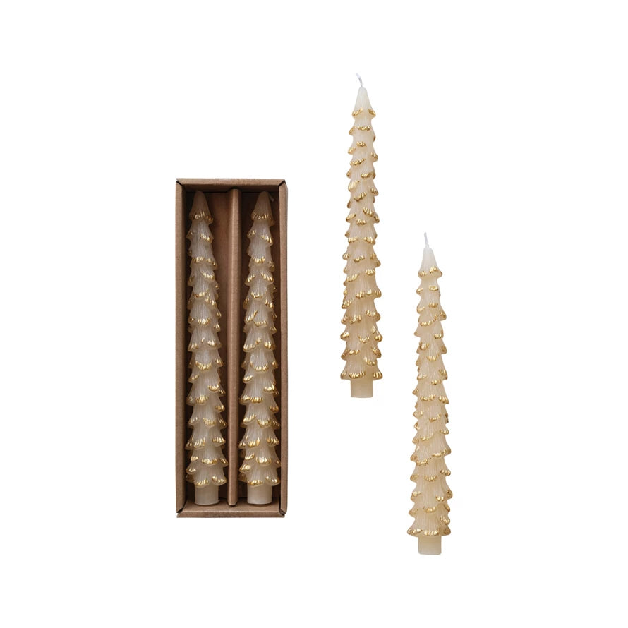 10" Tree Taper Candle w/ Gold Tips- Cream