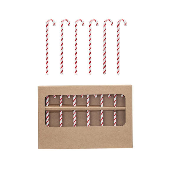 Glass Candy Cane Shaped Stir Sticks Box of 6