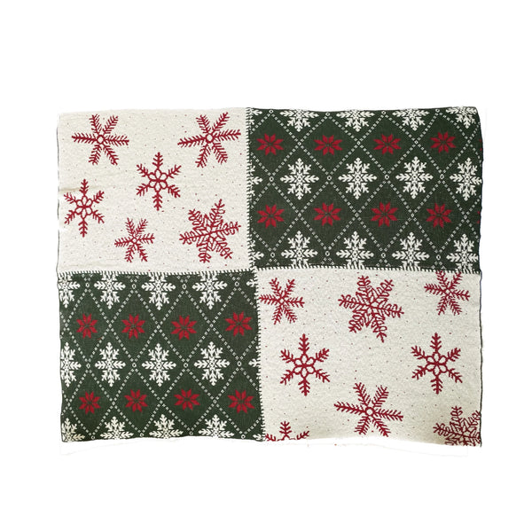 60"L x 50"W Cotton Knit Throw w/ Snowflake Patterns, Cream Color, Red & Green Plaid