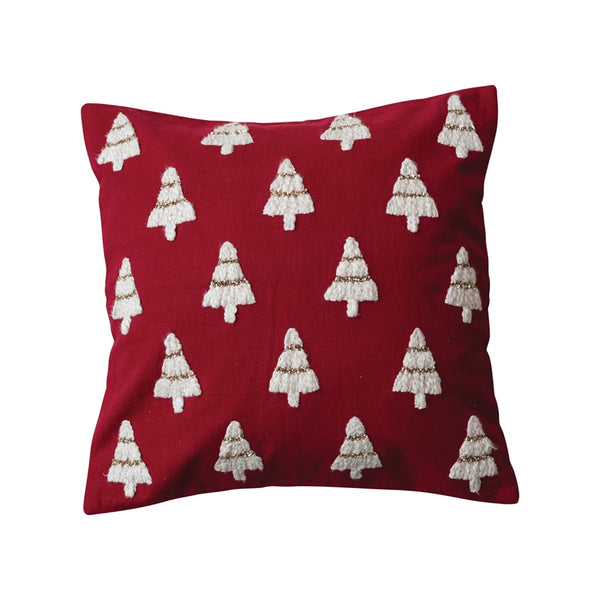 Embroidered Christmas Tree Pillow-Red