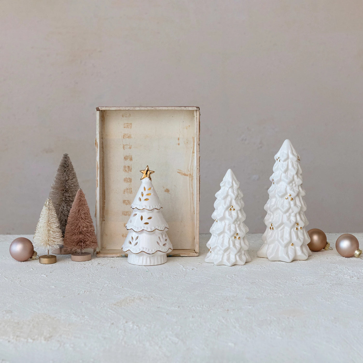 Stoneware White Christmas Trees- 3 Styles