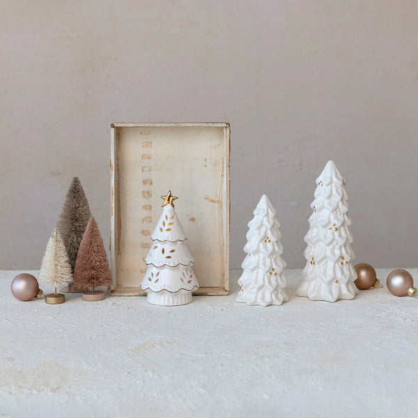 Stoneware White Christmas Trees- 3 Styles