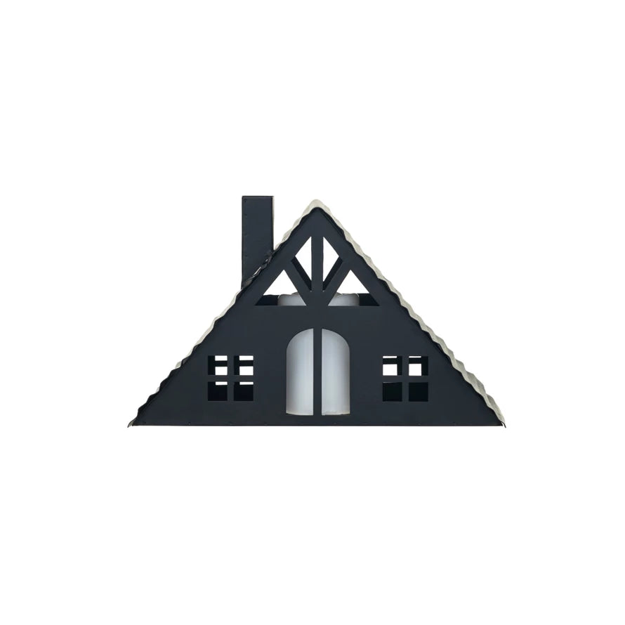 Short Black Metal House w/ LED Candle