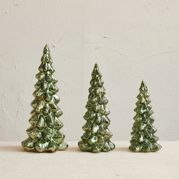 LED Mercury Glass Trees-Green