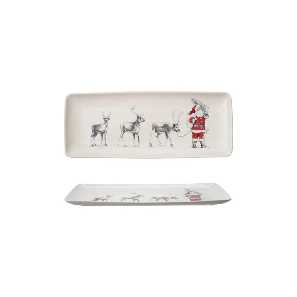 Stoneware Serving Platter w/ Vintage Santa