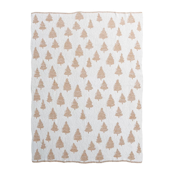 Knit Throw w/ Metallic Trees