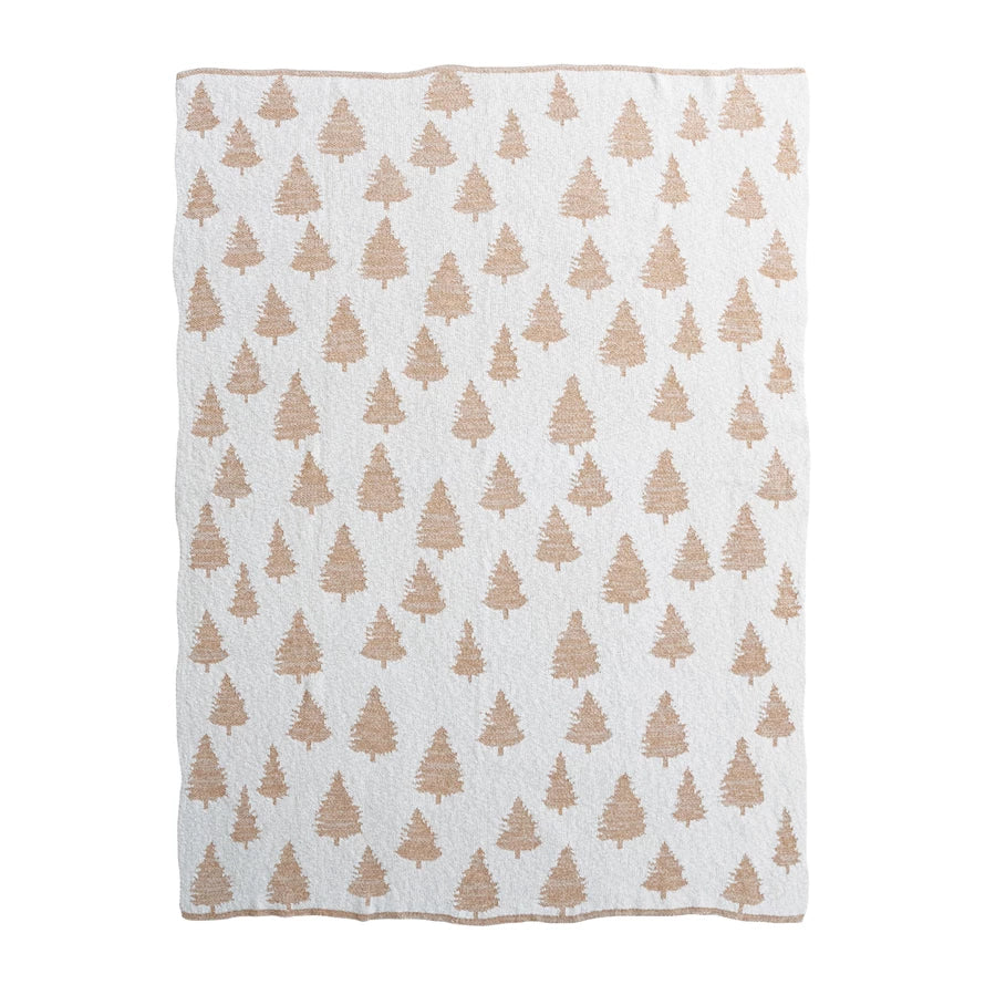 Knit Throw w/ Metallic Trees