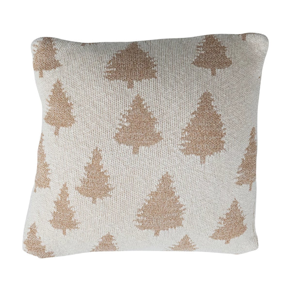 20" Knit Pillow w/ Gold Trees