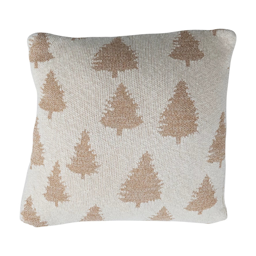 20" Knit Pillow w/ Gold Trees