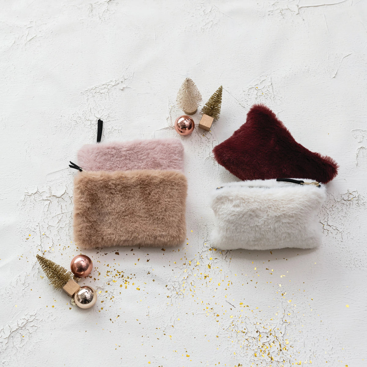 Faux Fur Fabric Zip Pouch