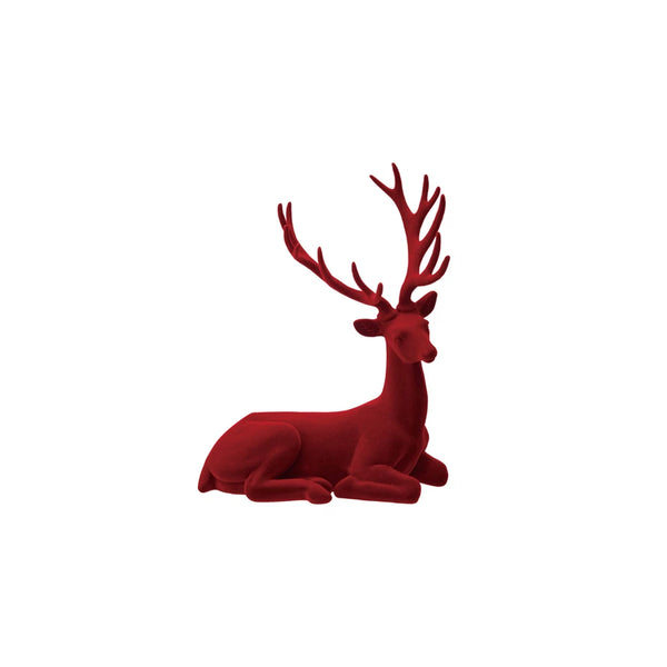 Flocked Resin Deer Sitting