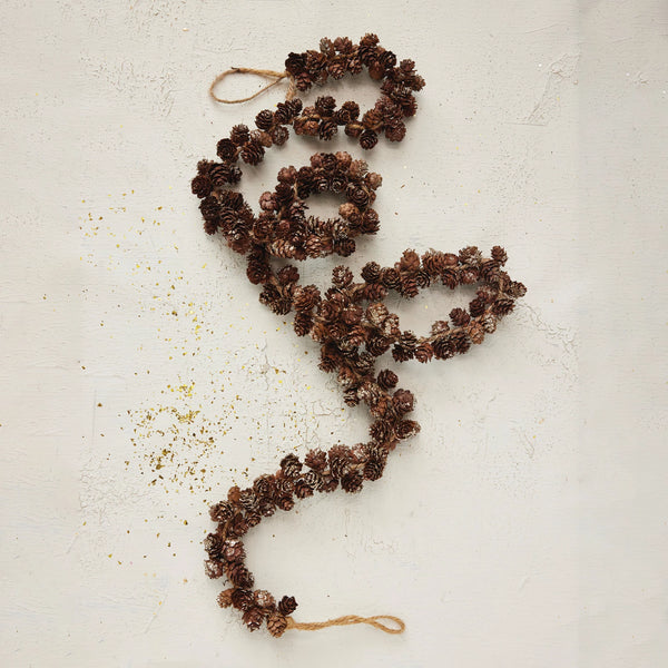Pinecone Garland w/ Glitter & Jute Cord