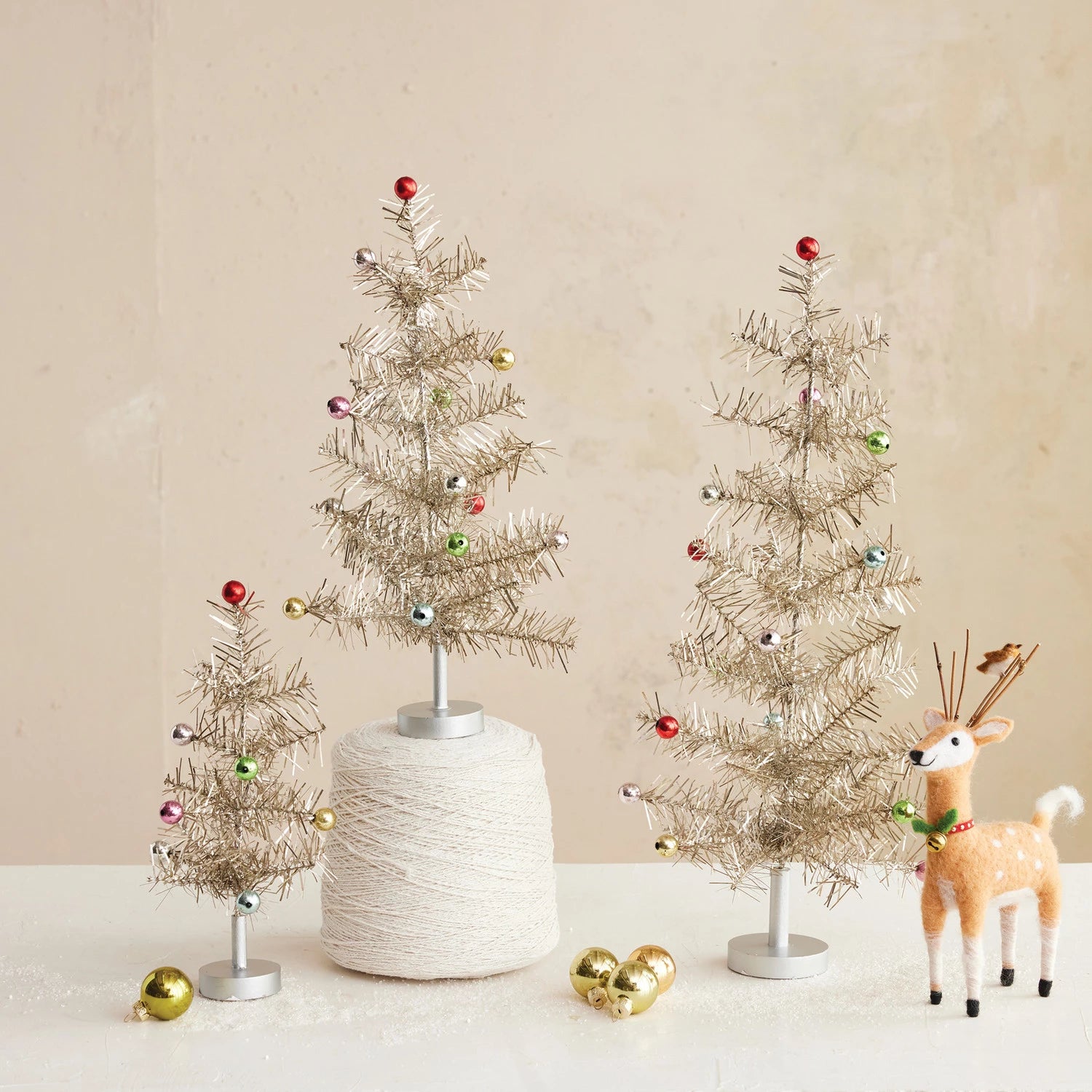 Tinsel Tree w/ Multi Color Ball Ornaments