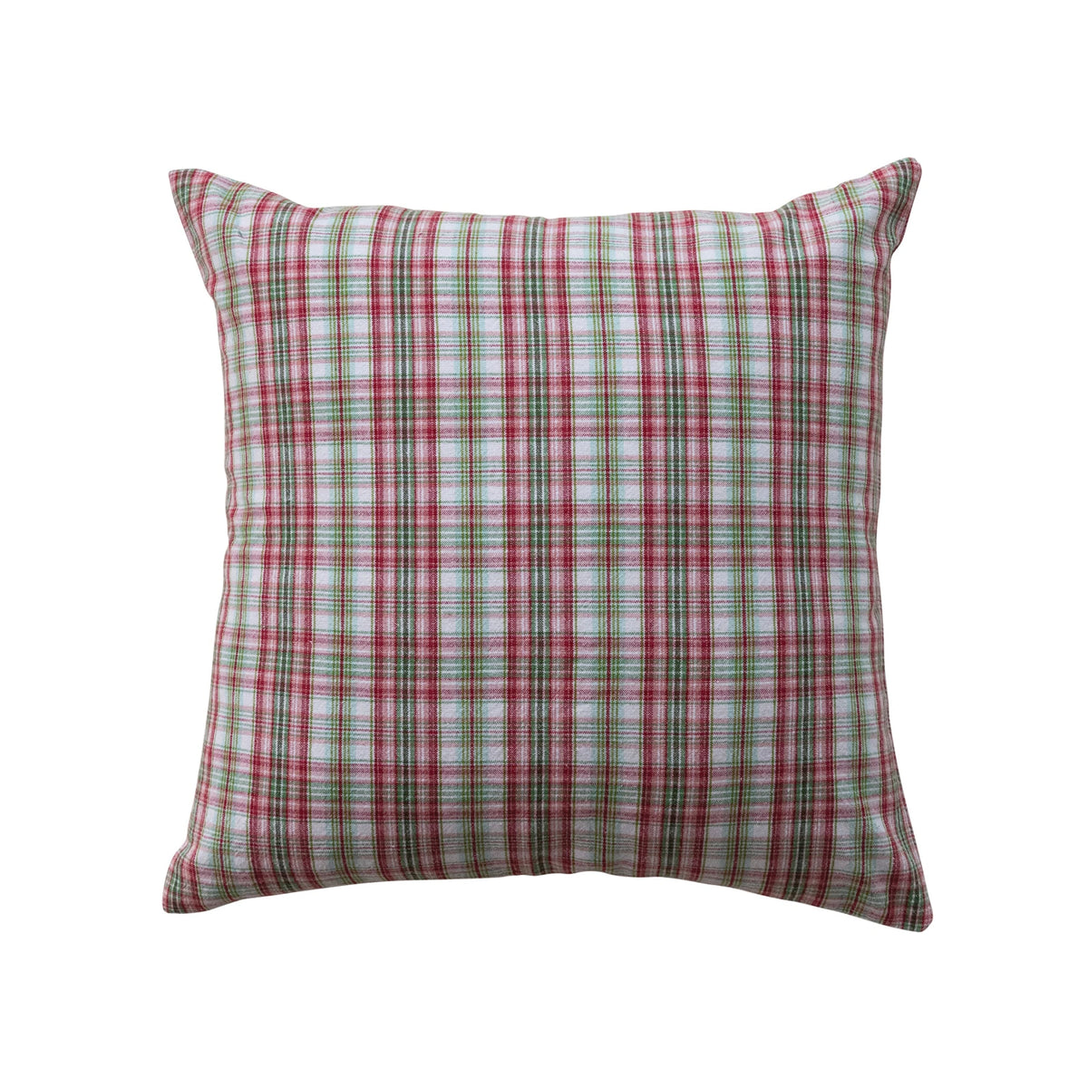 18" Woven Cotton Plaid Pillow