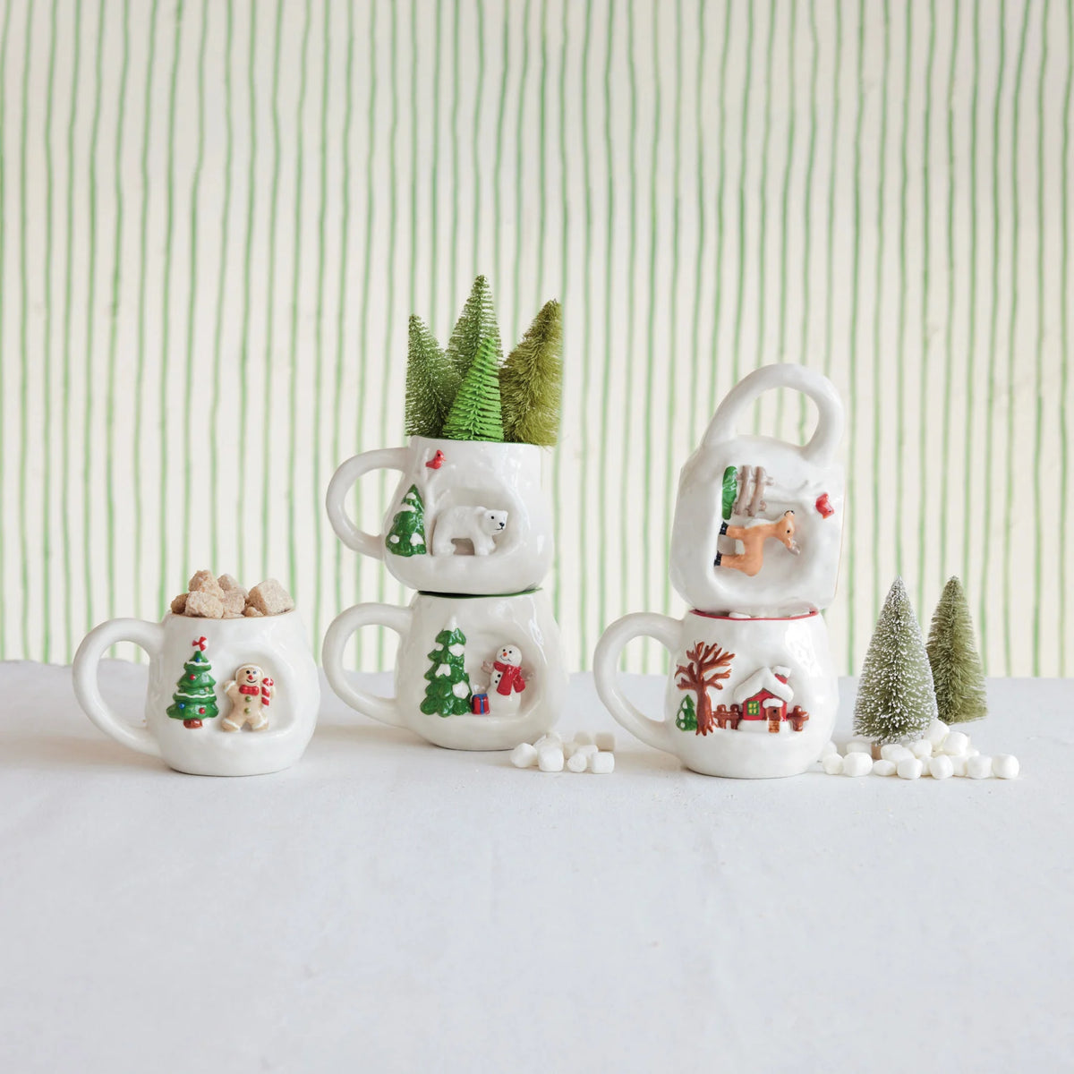 Holiday Scene Stoneware Mugs