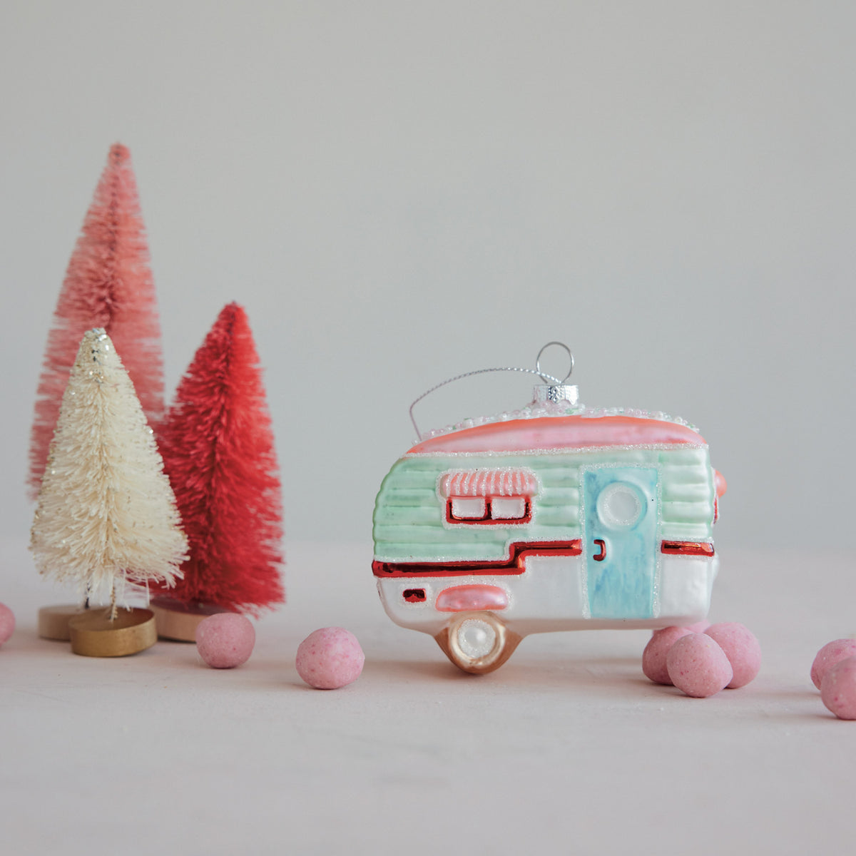 Glass Camper Ornament-Pink