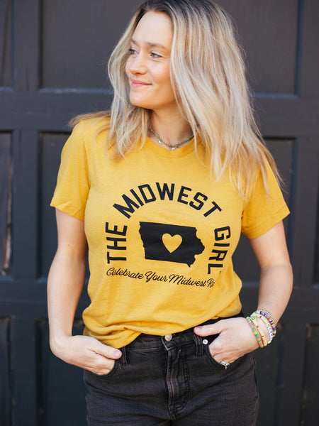 The Midwest Girl Iowa Tee-Mustard