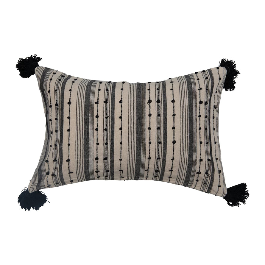 Woven Cotton Lumbar Pillow Striped with Tassels
