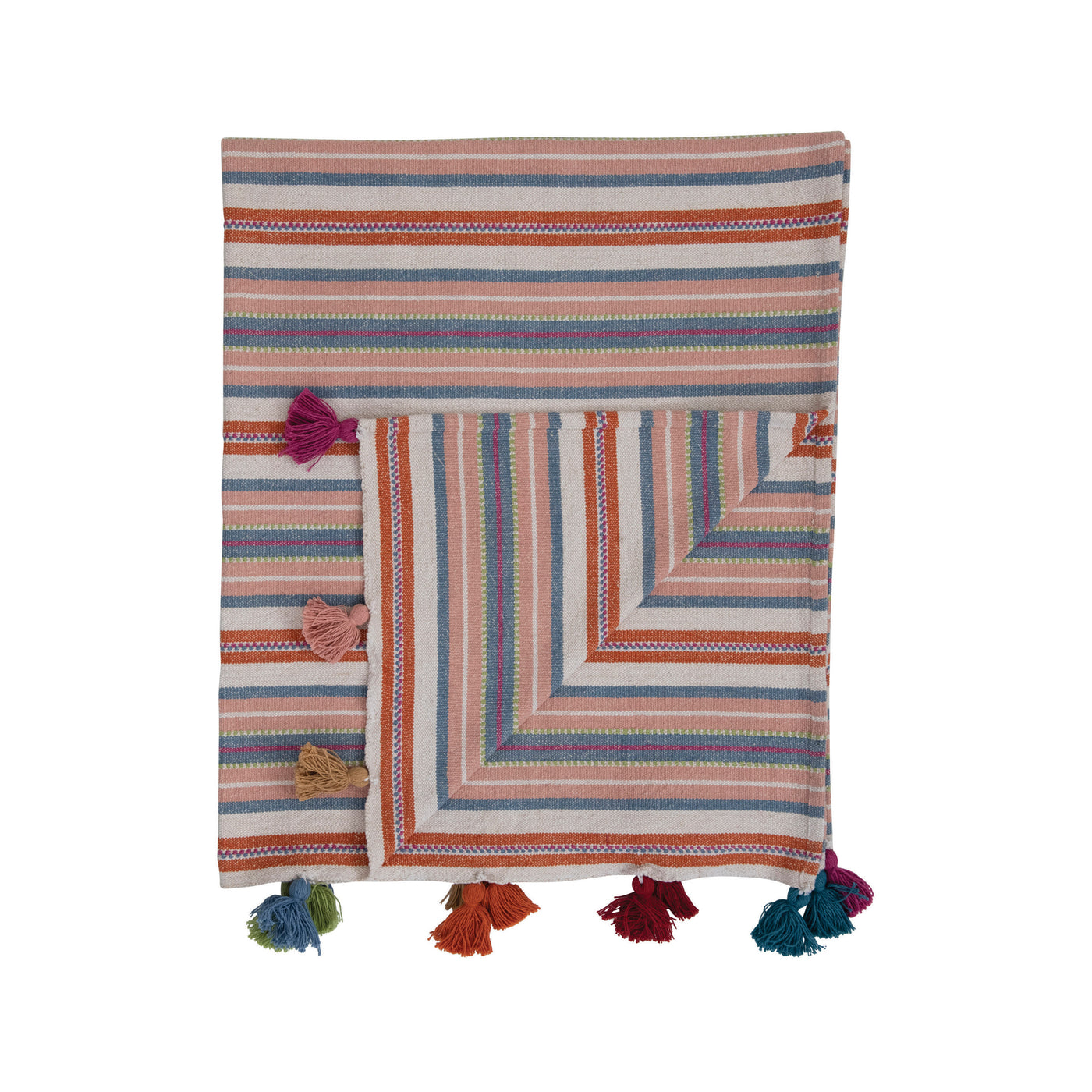 Woven Cotton Throw w/Multi Color Stripes & Tassels