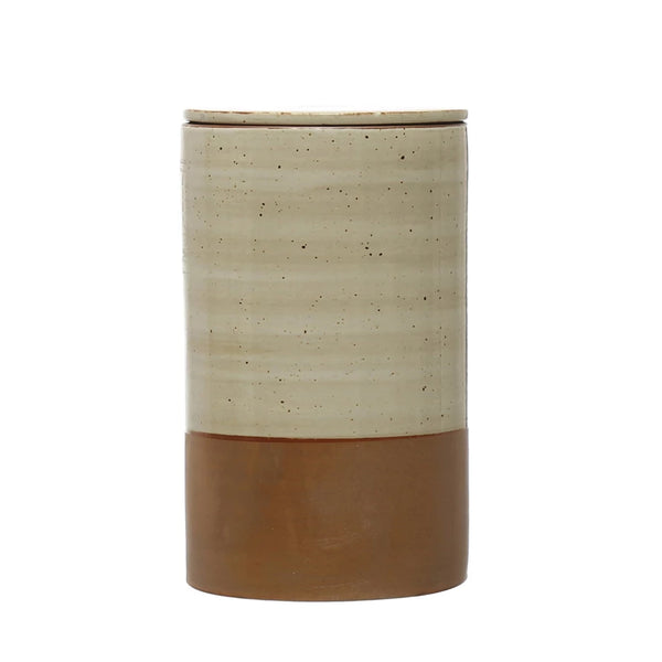 Stoneware Canister, Reactive Glaze, Brown & Cream Color