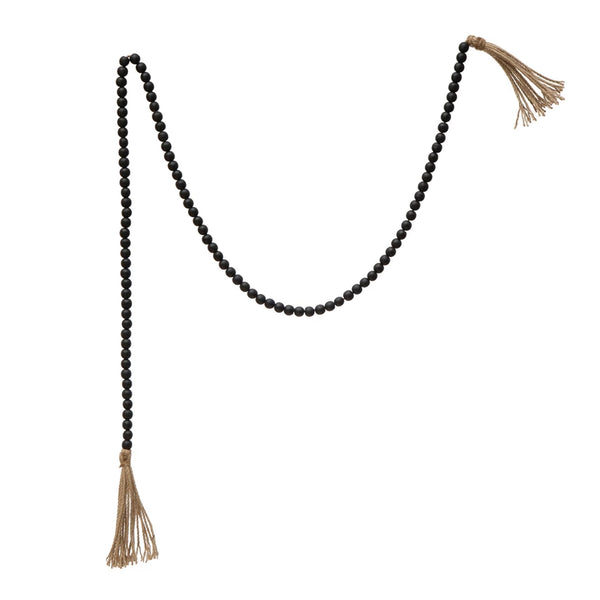 Wood Bead Garland w/ Jute Tassels- Black