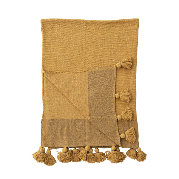 Woven Recycled Cotton Blend w/ Tassels - Mustard & Gray