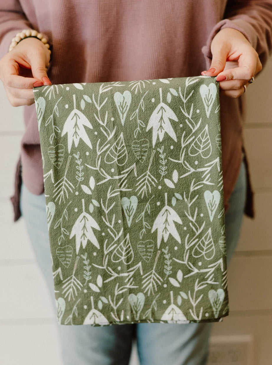 Doe A Deer Design Full Pattern Greenery Flour Sack Towel
