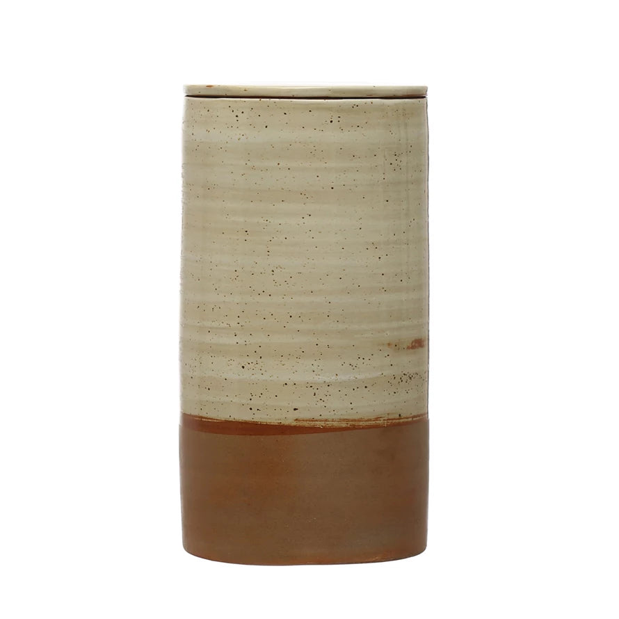 Stoneware Canister, Reactive Glaze, Brown & Cream Color LG