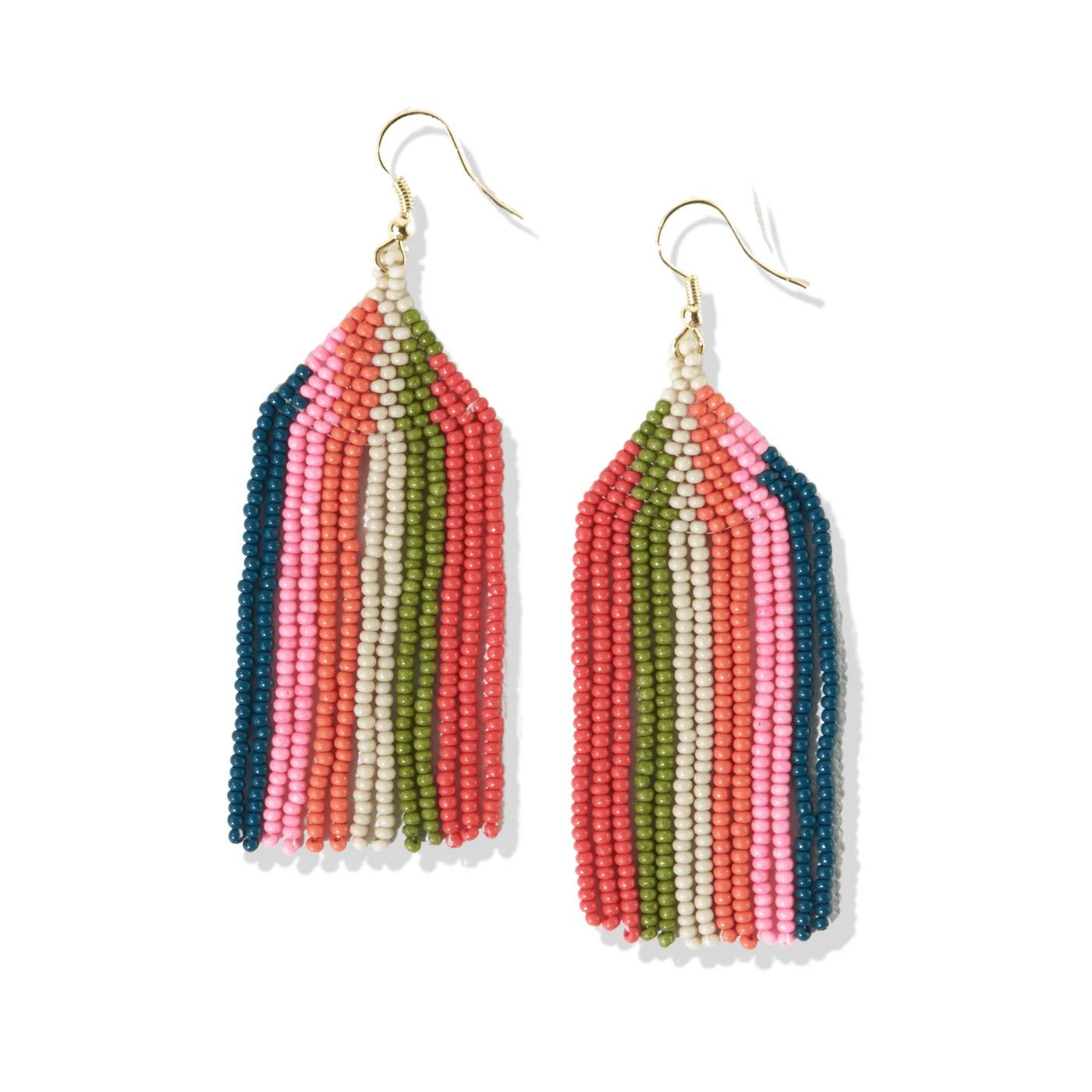 Dolly Vertical Stripe Beaded Fringe Earrings Peacock